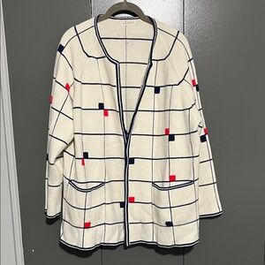 Vintage red, blue, and white sweater cardigan